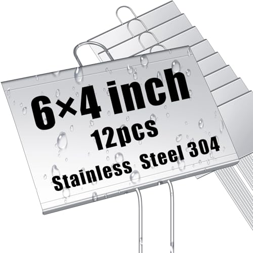 Landhoow 12 Pcs Large Garden Plant Markers Metal Plant Labels Sign 4'' x 6'' with 11'' Stake Weatherproof Waterproof Garden Sign for Outdoor Seedlings Herbs Vegetable Greenhouse, Sliver - color: Silver, size: 4'' X 6'' with 11'' Stake
