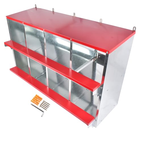 Chicken Nesting Boxes - 8-Compartment Metal Wall-Mounted Poultry Nest Box for Chickens, Hens, and Ducks - Easy Egg Collection - Large Vented Holes - Chicken Coop Equipment