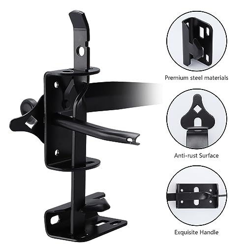 WellMade Thumb Gate Latch Heavy Duty,Self Locking Door Latches and 9" Handle Kit,Steel Gate Lock Hardware for Wooden/Vinyl Fence Swing Outdoor Gate,Black with Screw