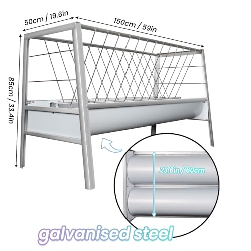 92 Gallon Pasture Feeder - Stainless Steel Goat Hay Feeder Large Capacity with 24.8" Wide Tray, Heavy Duty for Sheep, Horse, Livestock, Saves Time & Hay Waste