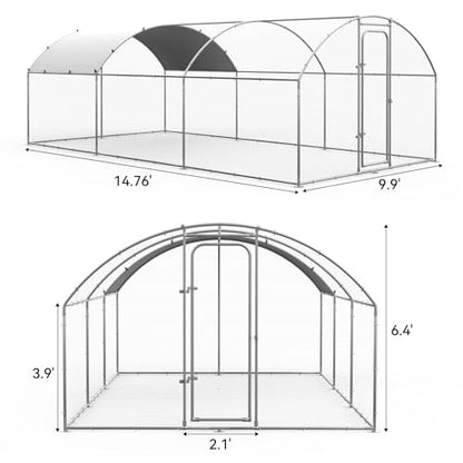ORANLAND Large Metal Chicken Coop, 14.8x9.9x6.6ft Walk-in Chicken Runs with Cover, Dome Roof Chicken Pen with Security Lock, Outdoor Duck Rabbit Cage Poultry Pen for Backyard, Farm, Yard - size: 177.2"L x 119.0"W x 77.0"H
