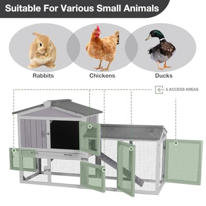 Chicken Coop Outdoor, Wooden Chicken House with Leakproof Tray and Waterproof Roof, Small Chicken Coops for 2 Chickens, Duck House, Rabbit Hutch