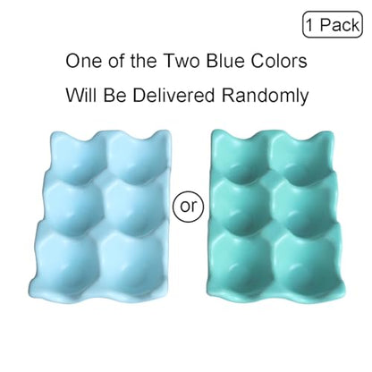 Ceramic Egg Holder Egg Tray Porcelain Fresh Egg Holder for Fridge Countertop Kitchen Storage Half Dozen 6 Cups - color: Blue