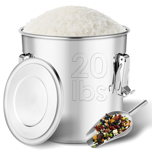 304 Stainless Steel Food Containers with Lids,12L/20LBS Airtight Food Storage Containers with Lock Clips for Flour Rice Sugar Coffee Bean,Stainless Steel Food Storage Containers for Kitchen