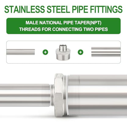TAISHER 2PCS Cast 304 Stainless Steel Hex Nipple, Reducer Pipe Fitting 2" NPT Male x 1" NPT Male - size: 2" NPT x 1" NPT