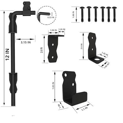 Sdstone 12 Inch Heavy Duty Cane Bolt Gate Drop Rod,Gate Ground Latch Hardware for Wooden Fences,Metal Gates Doors Stopper for Gate Ground (Black Finish,2 Pack) - size: 12-Inch-2Pack