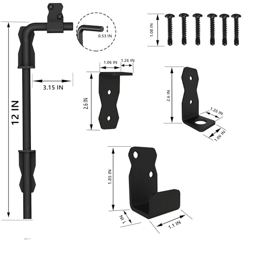 Sdstone 12 Inch Heavy Duty Cane Bolt Gate Drop Rod,Gate Ground Latch Hardware for Wooden Fences,Metal Gates Doors Stopper for Gate Ground (Black Finish,1 Pack) - size: 12 Inch