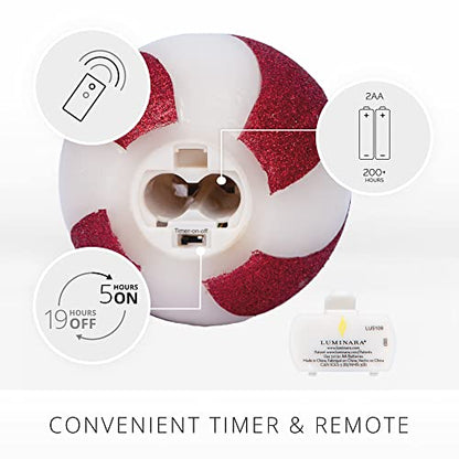 Luminara - Flameless Holiday Crystal Beads Glitter Sphere Candle - Candy Cane Red - Pack of 1-4x4.25 - Auto Timer Built-in 5-Hour Timer Indoor Use - color: Candy Cane Red