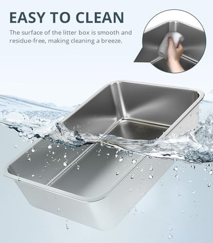 WENBOKMIN Stainless Steel Cat Litter Box, 4in Shallow Litter Box for Senior Cats and Kittens, Extra Large Metal Litter Pan Nonstick Odor Control Anti-Corrosion - size: 24" L x 16" W x 4" H