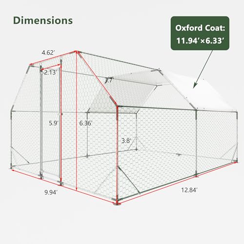 Large Metal Chicken Coop, Walk in Chicken Coops with Run, Heavy Duty Chicken Runs for Yard with Cover, Outdoor Farm Duck Rabbit Cage Poultry Pen (10 ft x 13 ft)