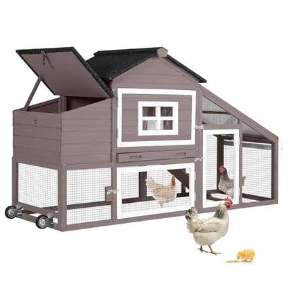 GUTINNEEN Chicken Coop Mobile Hen House Wooden with Run Poultry Cage with Nesting Box,Field Grey - color: Field Grey