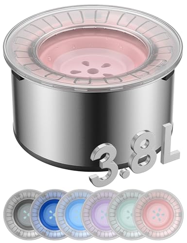 Heouvo 1Gallon Large Dog Water Bowl No Spill, [Anti Digging Lid & Rubber Bottom] Spill Proof Dog Bowl, Anti Splash Mess Dripless Slow Drinking Stainless Steel Water for Sloppy Messy Drinkers Car - color: Pink, size: 3.8L