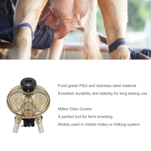 Milking Claw 320CC PSU Stainless Steel Milk Collector, Cow and Sheep Milking Machine Accessory with Air Shut Off Valve, Transparent Farm Milk Collection Tool for Dairy