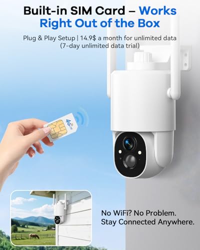 Thybro 4G LTE Security Camera No WiFi Required: 2K HD, Solar Powered, 360° PTZ & Infrared Night Vision – Wireless Outdoor Surveillance for Remote Home, Farm, Business & Backyard