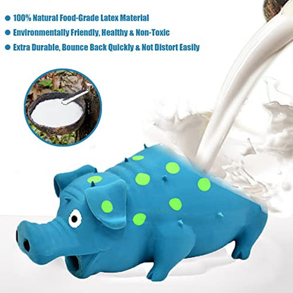 Pig Squeaky Dog Toy, 2 PCS Interactive Rubber Dog Chew Toy - Durable Latex Spot Grunting Pig Toys that Oink for Small Medium Large Dogs (Blue, Purple) - color: Blue, Purple