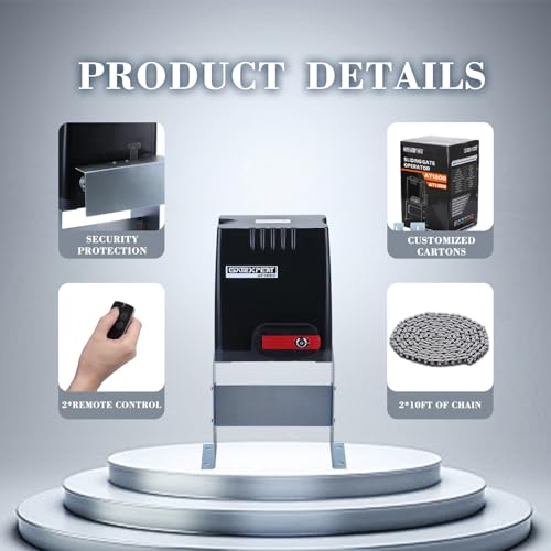 Automatic Sliding Gate Opener with Remote Control Transmitters and Infrared Photocell Sensor - Chain Driveway Security Door Operator Kit (for 1350lb & 26ft Gate, AT1350) - size: AT1350-BLACK