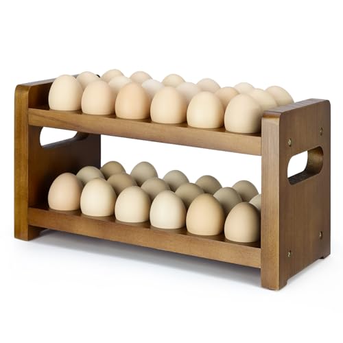 Egg Holder Countertop, 2-Tier Wooden Egg Holder for 36 Eggs, Wooden Countertop with Carry Handle for Chicken, Duck, and Quail Eggs - color: Regular