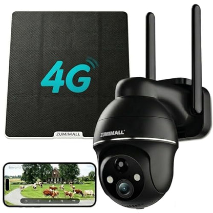 ZUMIMALL 4G LTE Cellular Security Cameras Wireless Outdoor, 2K No WiFi Cameras for Home Security with 360° View, Color Night Vision, 2-Way Talk, AI Detection, Built in SIM Card, Black - color: Black-3MP-4G