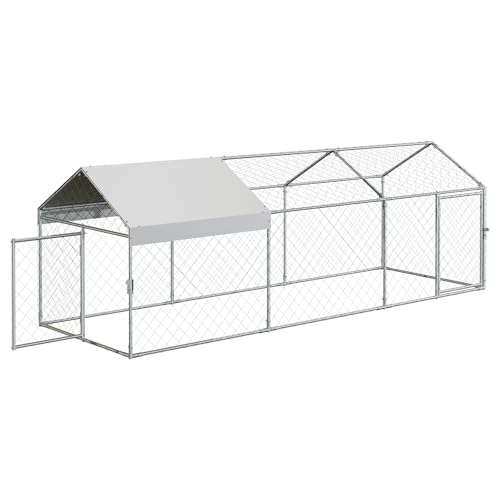Large Chicken Coop, 120" x 40"x 40" Metal Chicken Run for Yard, Outdoor Chicken Pen with Waterproof and Anti-UV Cover for Backyard Farm Chicken Rabbit Duck, Silver - color: Silver