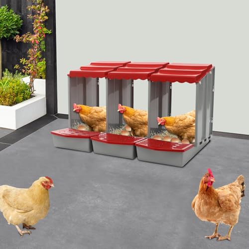 Chicken Nesting Boxes, 3 Compartment Nesting Boxes for Laying Eggs, Roll Away Nesting Box Egg Collection Tray, Wall Mount Poultry Roll Away Chicken Laying Boxes (Red) - color: 3 Compartment Nesting Boxes (Red)