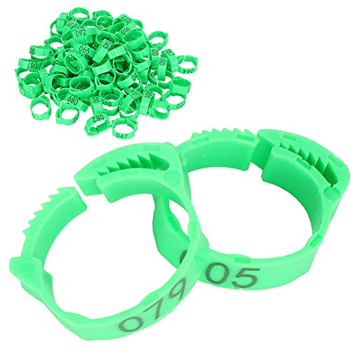 Pssopp Bird Leg Rings, Bright Plastic Adjustable Numbered Poultry for Chicken Ducks Identification Rose Red Orange Green 100Pcs