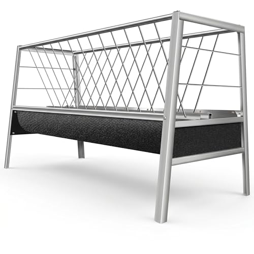 Livestock Feeder, Stainless Steel Goat Feeder for Goats Sheep Horses and Calves, 77 Gallon Hay Feeder with Rubber Trough Livestock Feeder