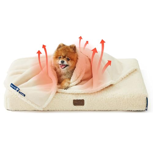 Bedsure Self Warming Blanket for Small Dogs - Small Cat Waterproof Blanket Washable for Couch Protection, Sherpa Fleece Puppy Blanket, Soft Plush Reversible Throw Furniture Protector, 25"X35", White - color: Antique White-self Warming, size: S(25x35")