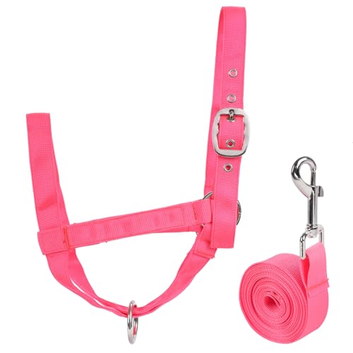 Cow Halter Cattle Halters Adjustable Calf Halter with Leading Rope for Horse Donkey Goat Nylon Cattle Training Supplies (Pink, S) - color: Pink, size: S