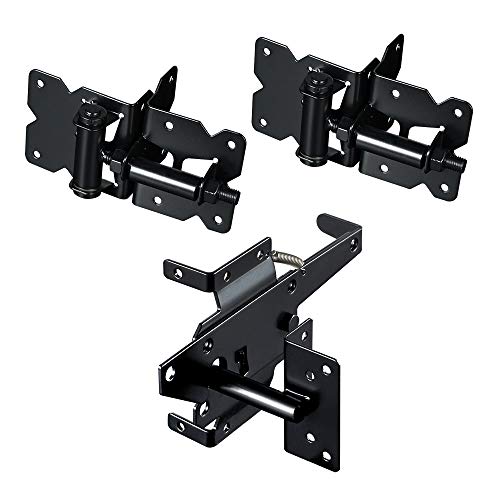 skysen Stainless Steel Self Closing Vinyl Fence Single Gate Hinge and Latch Hardware Kit -2 Hinges and 1 Latch (Single Gate Kit)