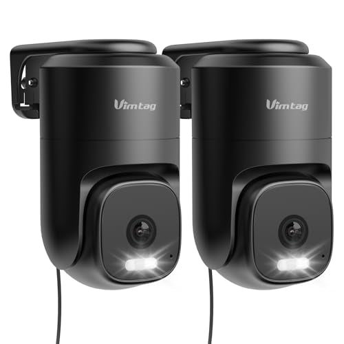 VIMTAG 2.5K 4MP Outdoor Security Camera, Pan/Tilt WiFi Home CCTV Camera, 360° View & Motion Tracking, Color Night Vision, 2-Way Audio, AI Detection Alarm, IP66, Cloud & SD Card Storage, Works w/Alexa - style: Black 2Pack