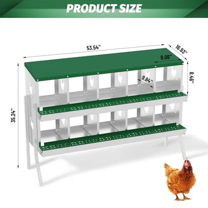 IDEALHOUSE Chicken Nesting Box, Galvanized Steel Laying Box with Rustproof & Roll-Away Egg Design, for Hens, Green 10 Compartment with Bracket - color: Green, size: 10 compartments (with bracket)