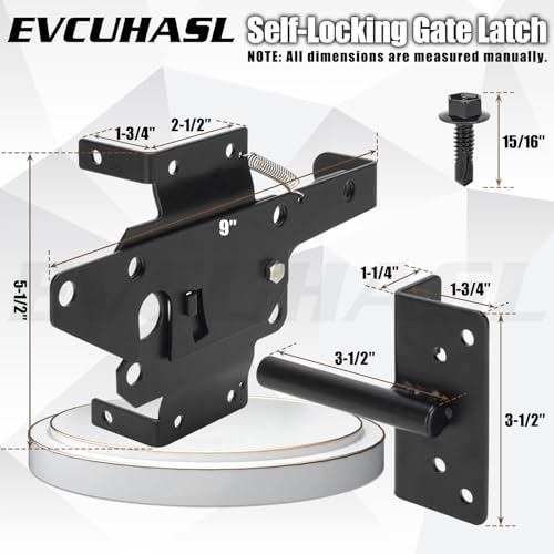 Self Locking Gate Latch, Heavy Duty Post Mount Automatic Gravity Gate Lock Door Latch, Gate Hardware for Secure Pool/Yard/Garden, Steel, Black Finish
