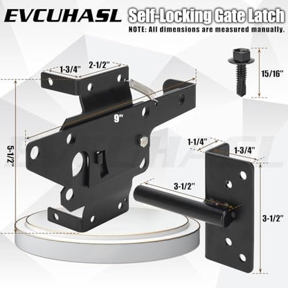 Self Locking Gate Latch, Heavy Duty Post Mount Automatic Gravity Gate Lock Door Latch, Gate Hardware for Secure Pool/Yard/Garden, Steel, Black Finish