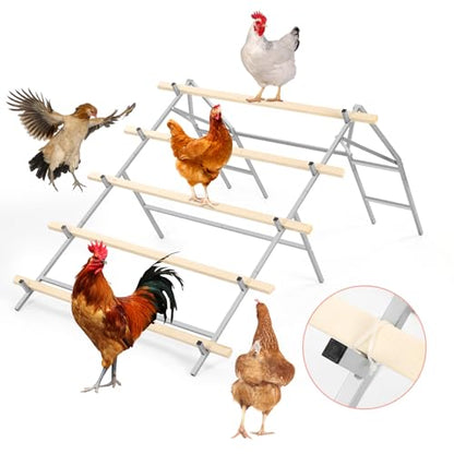 Chicken Roosting Bars for Chickens in Coop with 20 Ties DIY Chicken Perch for Coop Customizable with Your Own Wood, Large Metal Roosting Ladder Perch for 6-10 Chickens, Chick Toys Jungle Gym