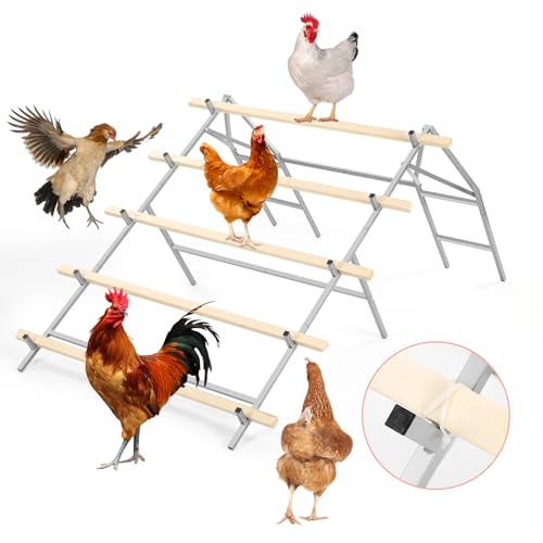 Chicken Roosting Bars for Chickens in Coop with 20 Ties DIY Chicken Perch for Coop Customizable with Your Own Wood, Large Metal Roosting Ladder Perch for 6-10 Chickens, Chick Toys Jungle Gym