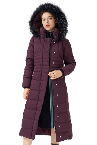 Orolay Women Warm Down Jacket with Hood Fur Long Puffer Coat - color: Purple, size: Small