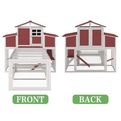 Gowoodhut 115.36" L 2-Story Chicken Coop with Extra Run Cage,Chicken House Hen House with 2 Large Nesting Boxes,Expandable Poultry Cage for 4-6 Chicken with 4 Perching Bars,Pull-Out Tray,Ramps(RED) - size: PET85+Extra Run Cage-Red
