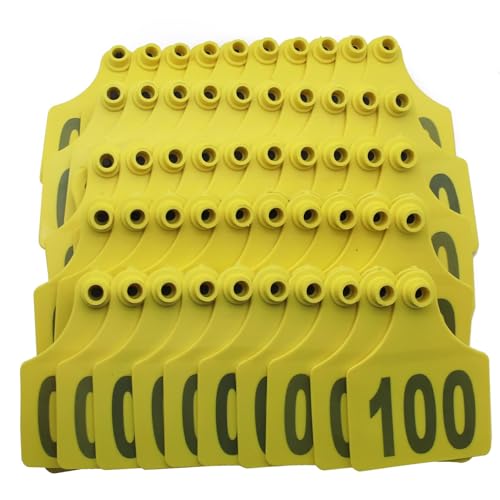 Cattle Ear Tags Numbered 001-1000 Plastic Livestock Animal Ear Tag for Cows Goats Sheep Pigs Animal Identification Earring Tagger Yellow 701-800 - size: 701-800