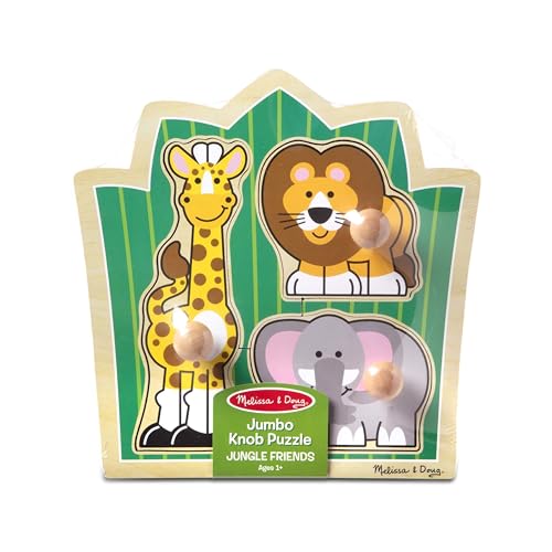 Melissa & Doug Jungle Friends Safari Animals Jumbo Knob Puzzle, Wooden Peg Puzzle for Toddlers, Educational Toy for Shape Recognition and Fine Motor Skills, Ages 1+ - style: Safari Animals