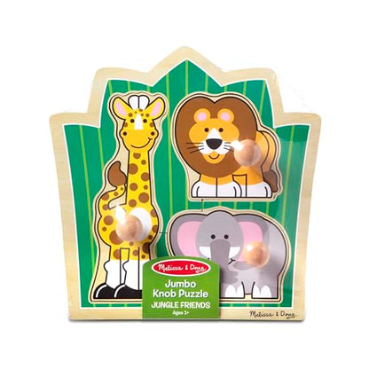 Melissa & Doug Jungle Friends Safari Animals Jumbo Knob Puzzle, Wooden Peg Puzzle for Toddlers, Educational Toy for Shape Recognition and Fine Motor Skills, Ages 1+ - style: Safari Animals