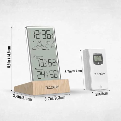 Raddy V5 Wireless Weather Station for Indoor Outdoor Thermometer Hygrometer, Battery Powered Temperature & Humidity Monitor with 5.0’’ LCD Display, Weather Forecast, Wireless Remote Sensor