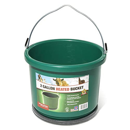 Farm Innovators HB-60 9 Quart 2 Gallon 60 Watt Plastic Heated Bucket with Built in Thermostat, Green - color: Single, size: 2 Gallon