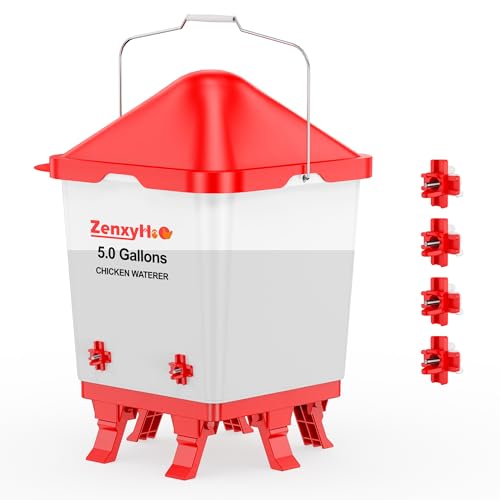 ZenxyHoC 5.0 Gallons Chicken Waterer Bucket with 4 Horizontal Water Nipples, Adjustable Heights and Anti Roost Cone - style: Waterer with Nipples