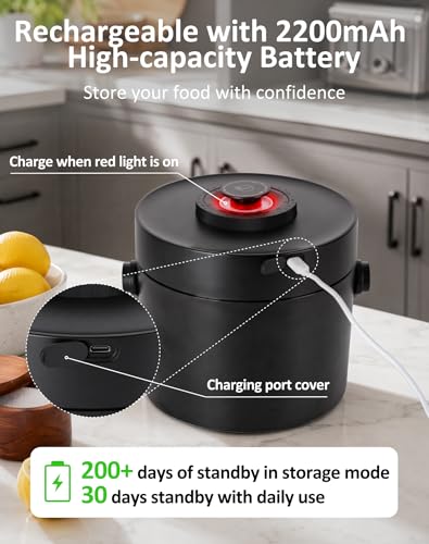 ROTTOGOON Auto Vacuum Coffee Canister, Rechargeable Airtight Coffee Container with 304 Stainless Steel Inner, Scoop, Handle,Sealed Coffee Bean Storage Container for Ground Coffee, Tea, Food, 24OZ/ 2L - size: 2L/24OZ