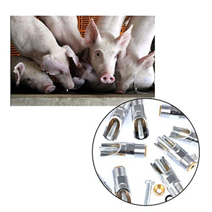 BUYGOO 10Pack Pig Nipple Waterer, Hog Nipple Waterer, 1/2" NPT Stainless Steel Automatic Pig Nipples Heavy Duty Water Drinker Feeder Watering Nipples for Piglets, Sows Drinking