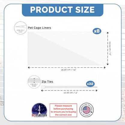 8 Pack Pet Cage Liner with Zip Ties Pet Rabbit Habitat Guinea Pig Cage 14" x 6" Flexible Plastic Side Protection Urine Guard Panels by Marketing Holders - color: 14" x 6"