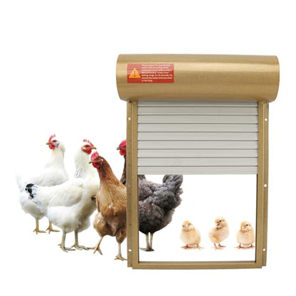 Automatic Chicken Coop Door, Solar Powered Timer Control with LED Display for Poultry Safety Duck Goose Farm, Metal Plastic Construction (Gold) - color: Gold