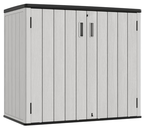 KINYING Outdoor Horizontal Storage Sheds,37 Cu.ft Outdoor Storage Cabinet Waterproof Resin Tool Storage Box for Lawn Mower,Garden Tools and Patio Furniture, Lockable (Grey) - color: Gray, size: 37 Cu.ft