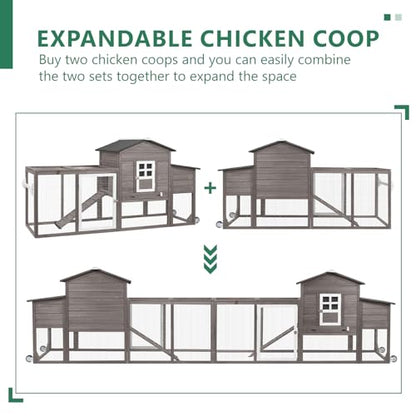 158" L Large Chicken Coop with Run, Mobile Chicken Hen House with Wheels, Nesting Boxes, Outdoor Rabbit Hutch, Poultry Cage for Chickens Ducks Bunny with Removable Tray, Ramp (Grey) - color: 158" L Grey