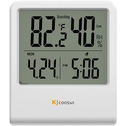 Indoor Thermometer, Room Thermometer and Hygrometer with Clock, Temperature and Humidity Meter with Clock, Double Comfort Indicator, Time, Date(White) - color: White